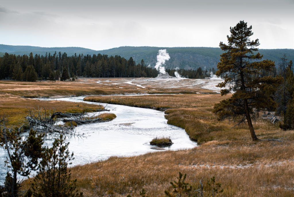 River in Yellowstone leading to a geyser.